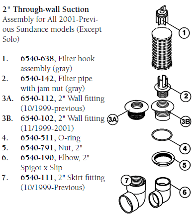 Hot Tub Parts - Sundance Spas Filter Pipe With Jam Nut (P/N: 6540-142) SHIPS IN 6 TO 8 WEEKS