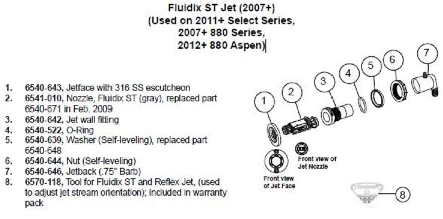 Hot Tub Parts - Sundance Spas Fluidix ST Jet Face (P/N: 6540-643) SHIPS IN 6 TO 8 WEEKS