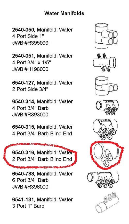 Hot Tub Parts - Sundance Spas Jacuzzi 2 Port Blind End Manifold (P/N: 6540-316)