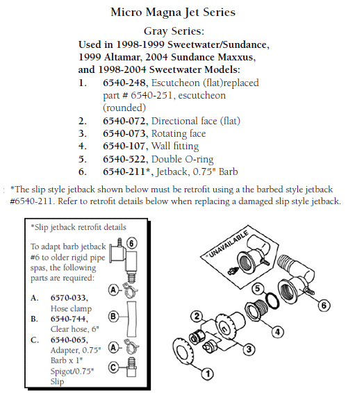 Hot Tub Parts - Sundance Spas Jacuzzi Micro Magna Jetface (P/N: 6540-073)