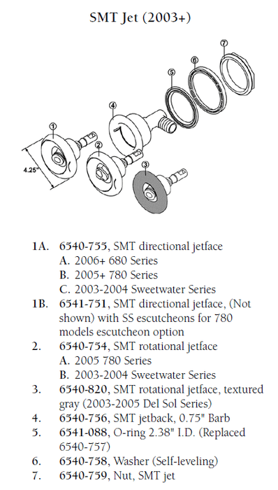 Hot Tub Parts - Sundance Spas SMT Jetface (P/N: 6540-755)