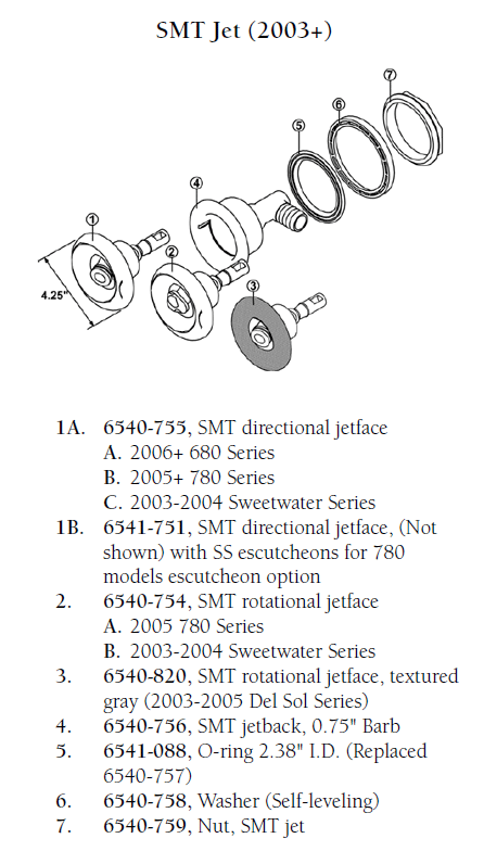 Hot Tub Parts - Sundance Spas SMT Jetface (P/N: 6540-755)