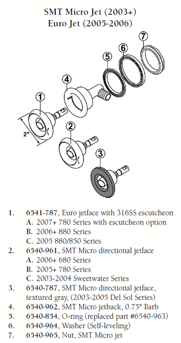 Hot Tub Parts - Sundance Spas SMT Micro Jetface (P/N: 6540-961)