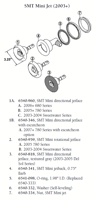 Hot Tub Parts - Sundance Spas SMT Mini Jetface Roto (P/N: 6540-959)