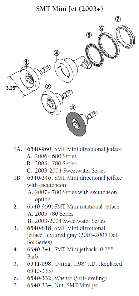 Hot Tub Parts - Sundance Spas SMT Mini Jetface Roto (P/N: 6540-959)